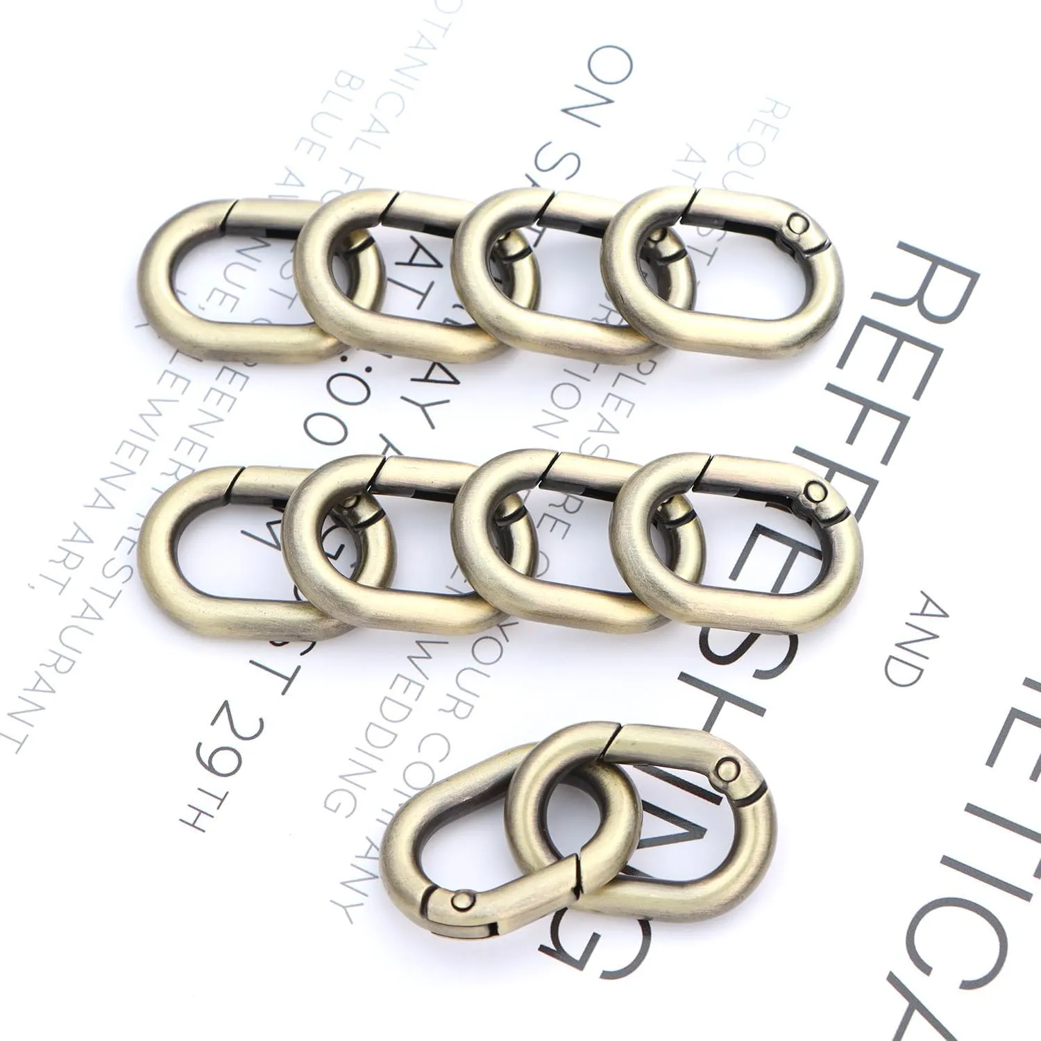 10Pcs Metal Spring Oval Rings Round Carabiner Key Ring Clip for Keychain Buckle, Purse Hardware, DIY Crafts (Brass,3/4 inch)