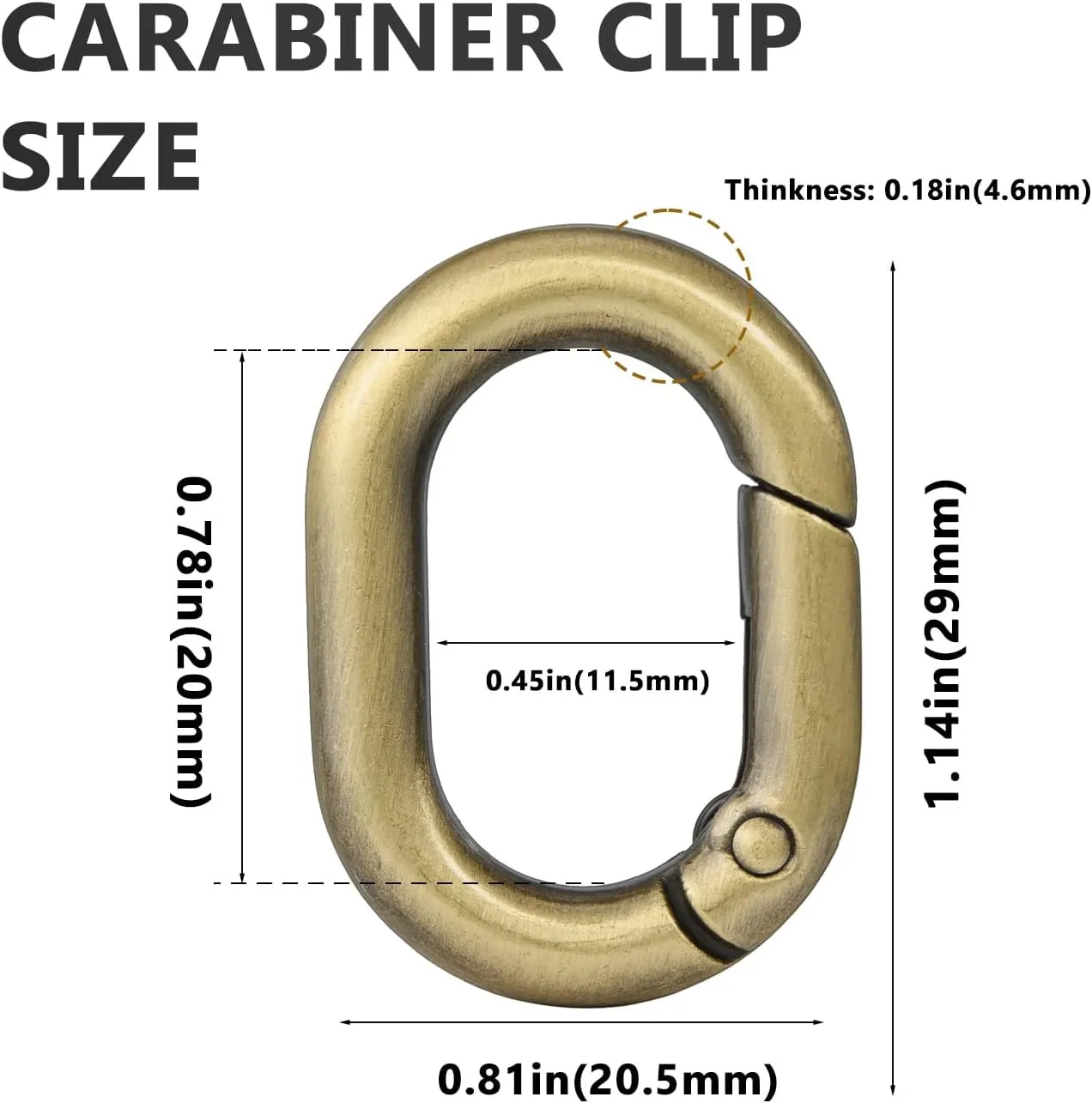 10Pcs Metal Spring Oval Rings Round Carabiner Key Ring Clip for Keychain Buckle, Purse Hardware, DIY Crafts (Brass,3/4 inch)