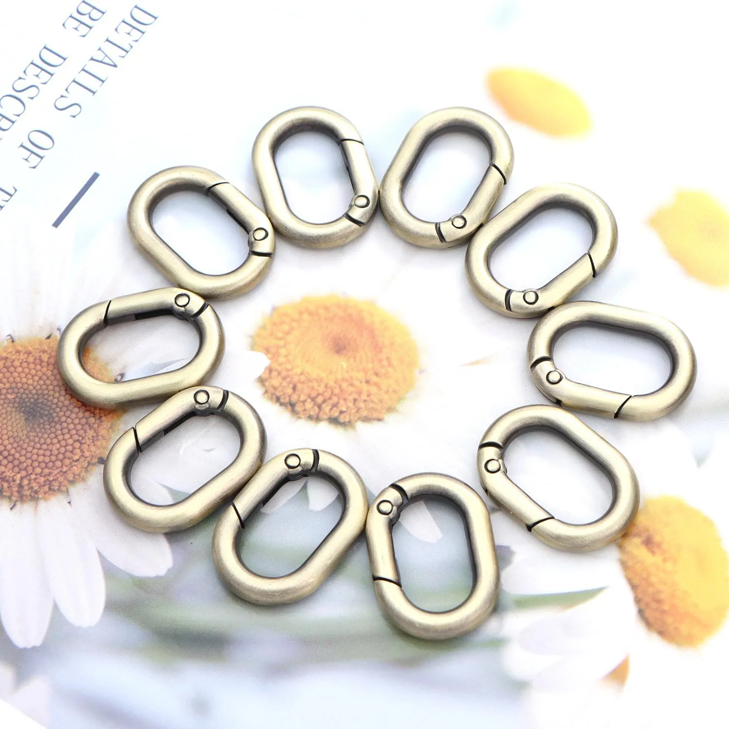 10Pcs Metal Spring Oval Rings Round Carabiner Key Ring Clip for Keychain Buckle, Purse Hardware, DIY Crafts (Brass,3/4 inch)