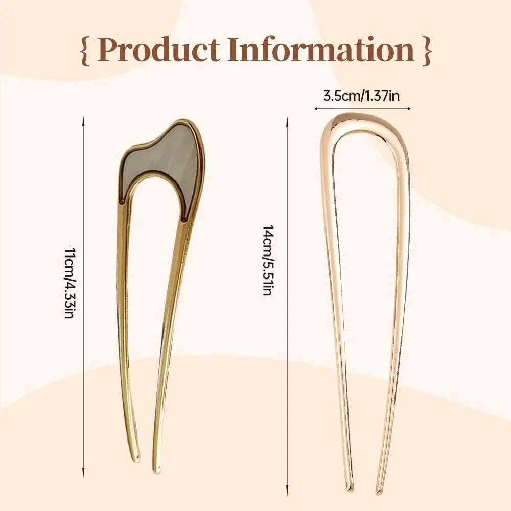 2024 Upgrade French Hair Pin for Women - U Shaped Metal Vintage Hair Sticks Hairstyle (Gold)