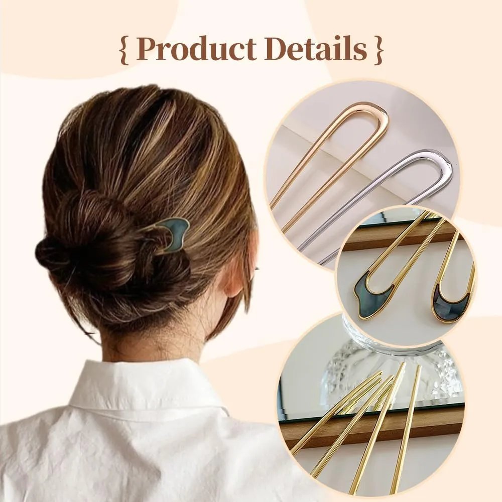 2024 Upgrade French Hair Pin for Women - U Shaped Metal Vintage Hair Sticks Hairstyle (Gold)