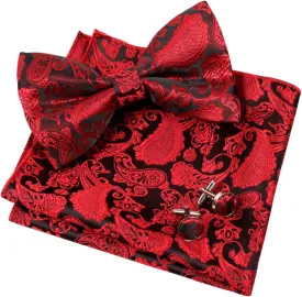 Alizeal Mens Paisley Bow Tie, Pocket Square, Cufflinks Set