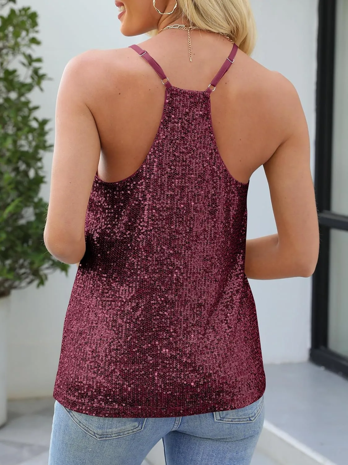ANRABESS Womens Sequin Tank Tops Sparkle Glitter Shirts Sexy Party Shimmer Camisole Sleeveless V Neck Summer Going Out Vest