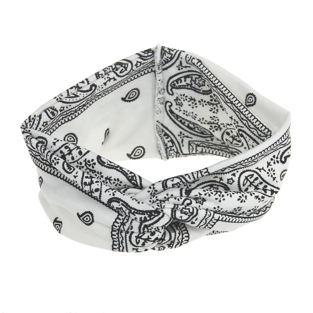 Assorted Paisley Print Wide Bandana Knot Headbands Criss Cross Head Wrap Hair Band (4 Colors Pack A)
