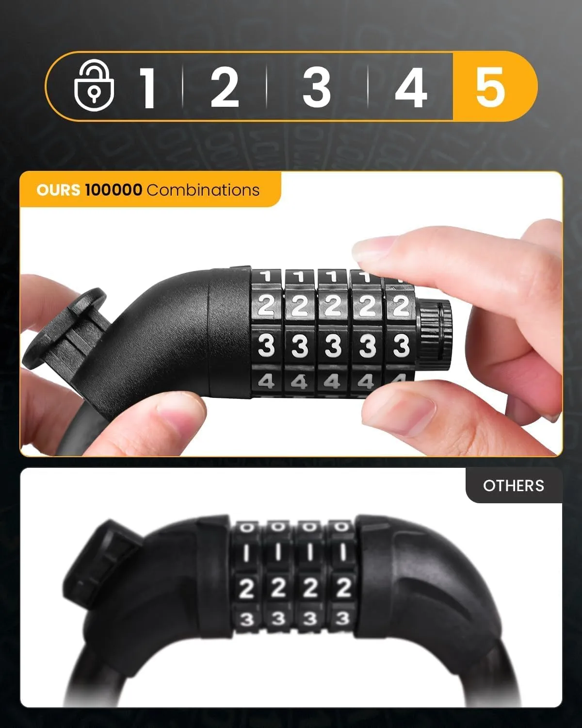 Bike Lock Cable with Combination,High Security 5-Digit Resettable Combination Bicycle Lock Anti-Theft, with Mounting Bracket for Bikes and Scooters