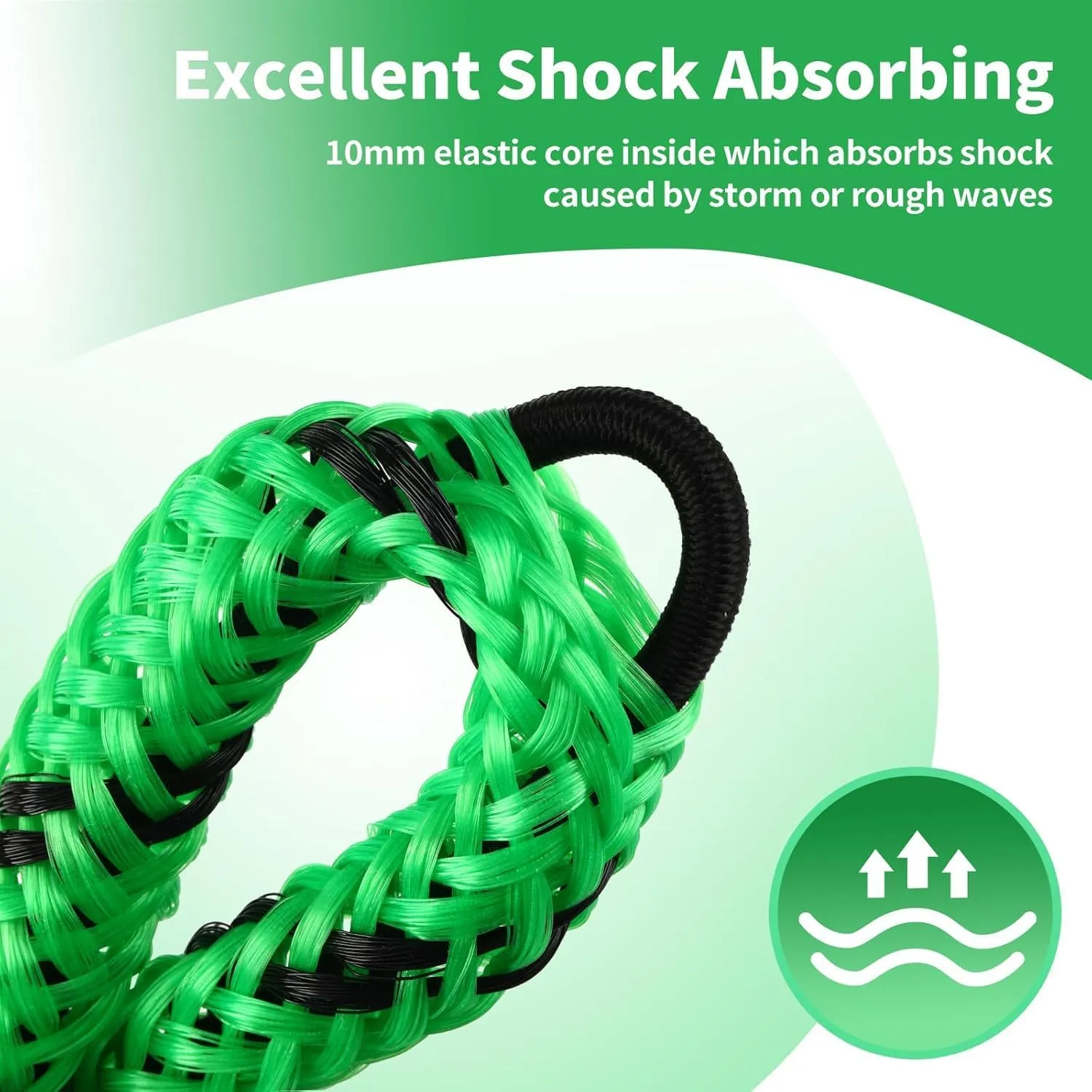 Boat Bungee Dock Lines, Mooring Rope with Stainless Steel Clip,Boat Ropes for Docking, Boat Accessories, Suit for PWC, Kayak, Jet Ski, Seadoo, WaveRunner, Pontoon, Bass Boat, 4ft (Green&Black)