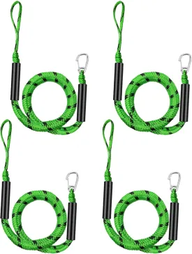 Boat Bungee Dock Lines, Mooring Rope with Stainless Steel Clip,Boat Ropes for Docking, Boat Accessories, Suit for PWC, Kayak, Jet Ski, Seadoo, WaveRunner, Pontoon, Bass Boat, 4ft (Green&Black)