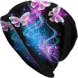 Butterfly Pattern Beanie Chemo Hat Cancer Headwear Knitted Hats Baggy Slouchy Scarf Cap for Adults Women Men