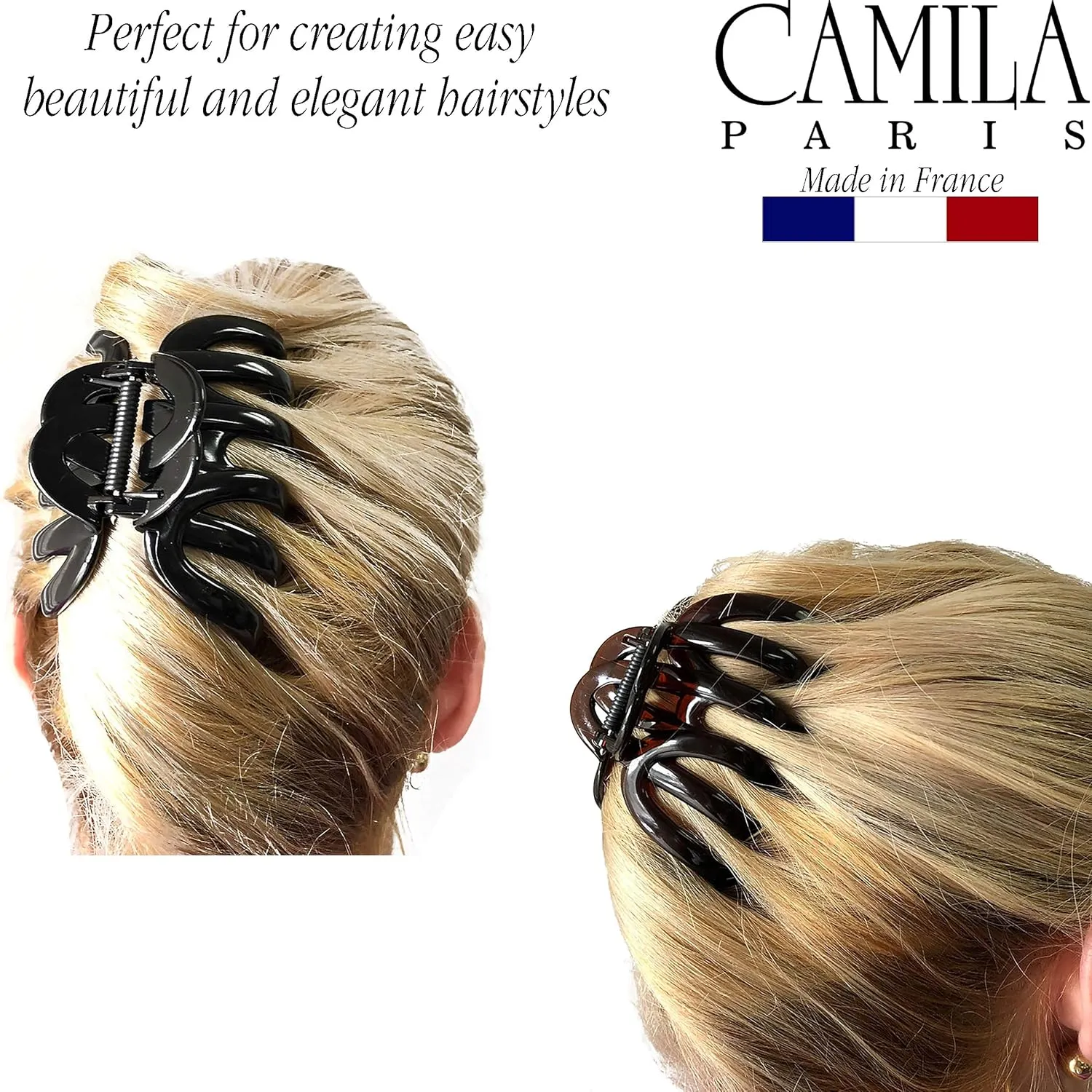 Camila Paris AD718-719 French Octopus Hair Clip for Women for Long Curly Wavy Hair, Girls Hair Claw Clips Fashion Durable Styling Hair Accessories for Women, Strong Hold No Slip Grip, Made in France
