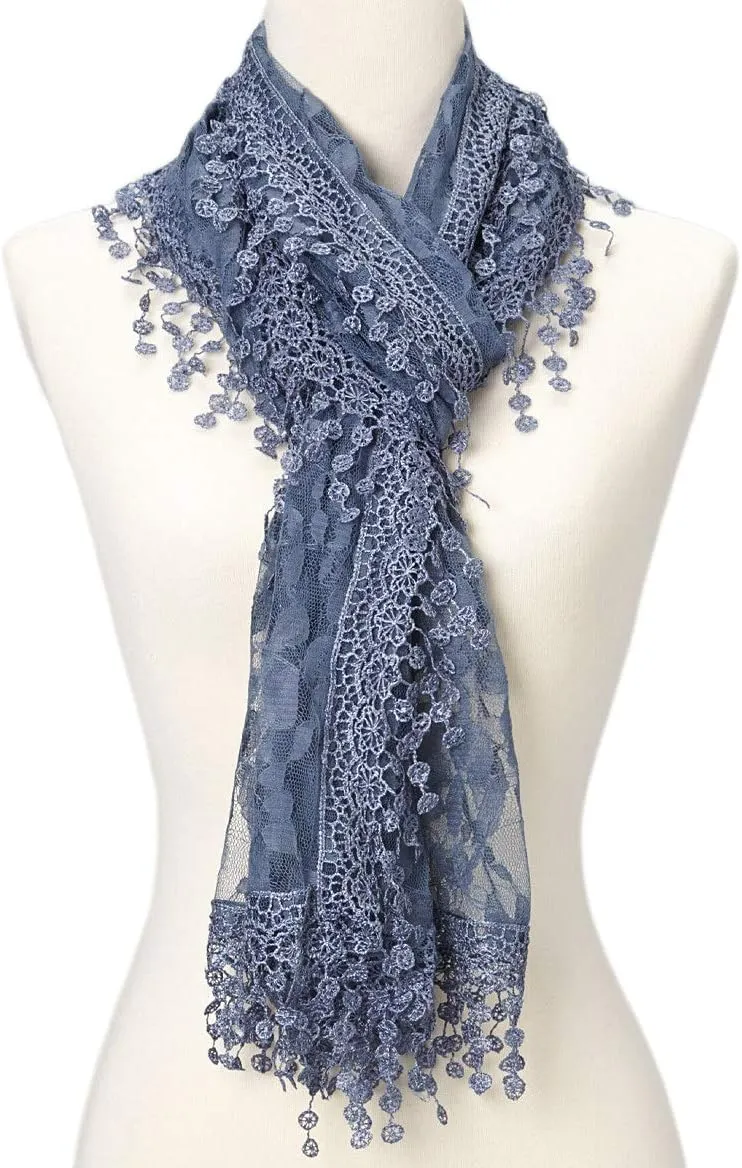 Cindy and Wendy Lightweight Soft Leaf Lace Fringes Scarf shawl for Women