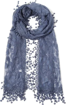 Cindy and Wendy Lightweight Soft Leaf Lace Fringes Scarf shawl for Women