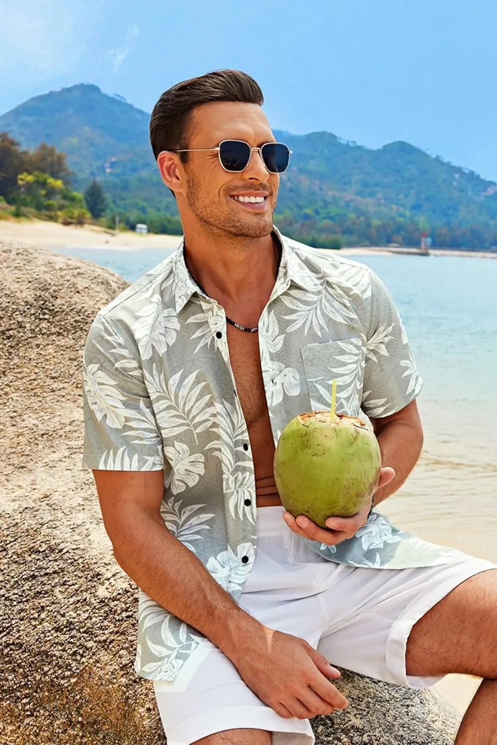 COOFANDY Mens Hawaiian Tropical Shirt Short Sleeve Casual Button Down Floral Summer Beach Shirts with Pocket