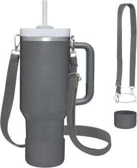 Cup Accessories Set Compatible with Stanley H2.0 & Protour 30oz 40oz, Carrier with Strap & Protective Boot, Handle Shoulder Cross Carrying Strap for Women Men (Charcoal, Fit Stanleyy 30oz)
