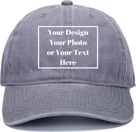 Custom Your Picture Text Logo Unisex Vintage Washed Personalized Plain Adjustable Denim Hat Baseball Cap
