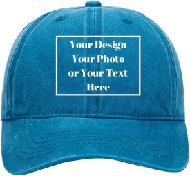 Custom Your Picture Text Logo Unisex Vintage Washed Personalized Plain Adjustable Denim Hat Baseball Cap
