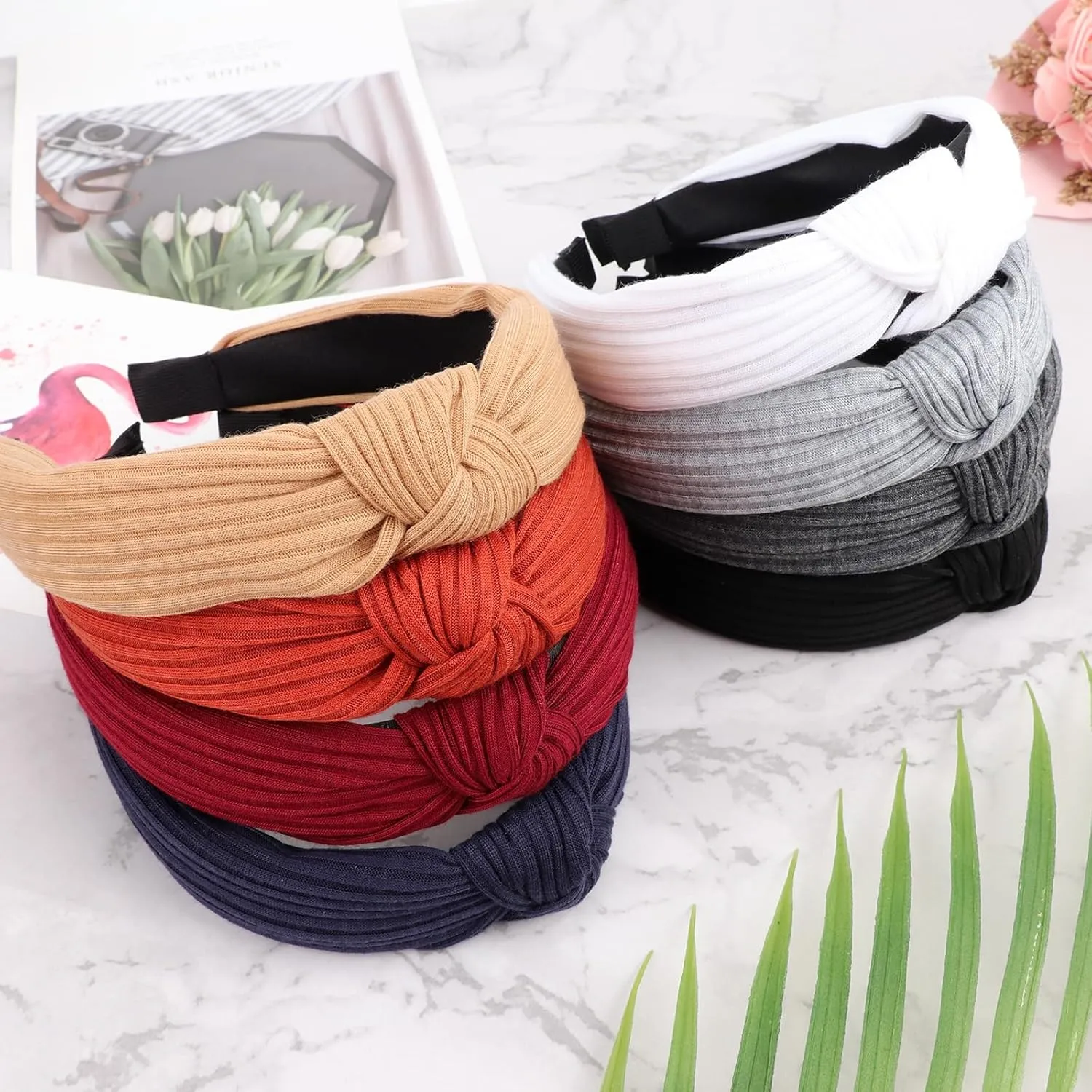 DRESHOW 8 Pack Knotted Headbands for Women Wide Turban Headband Yoga Exercise Ribbing Hair Hoop Hair Bands Accessories