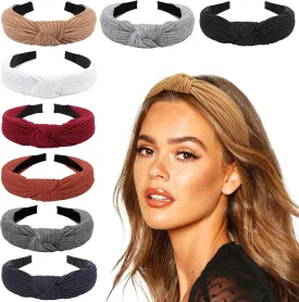 DRESHOW 8 Pack Knotted Headbands for Women Wide Turban Headband Yoga Exercise Ribbing Hair Hoop Hair Bands Accessories