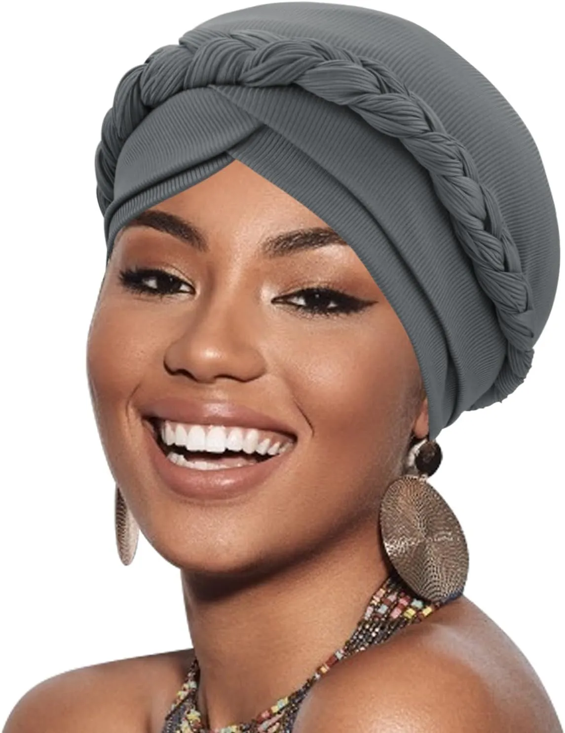 DRESHOW African Women Turban Caps Beanie Twist Headscarf Pre-Tied Double Twisted Braid Hair Cover Wrap Hat Chemo Cancer Cap