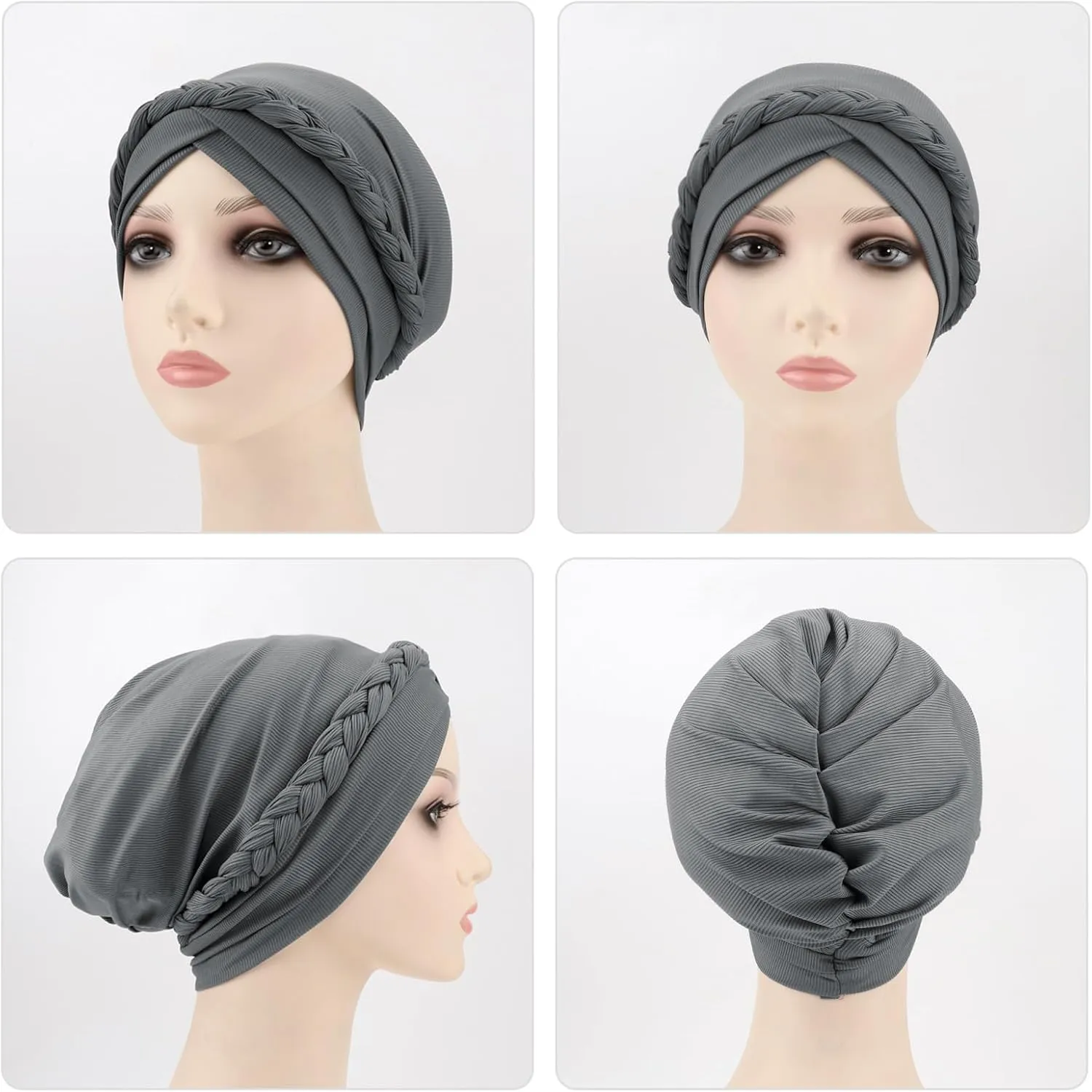 DRESHOW African Women Turban Caps Beanie Twist Headscarf Pre-Tied Double Twisted Braid Hair Cover Wrap Hat Chemo Cancer Cap