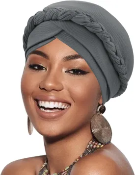 DRESHOW African Women Turban Caps Beanie Twist Headscarf Pre-Tied Double Twisted Braid Hair Cover Wrap Hat Chemo Cancer Cap