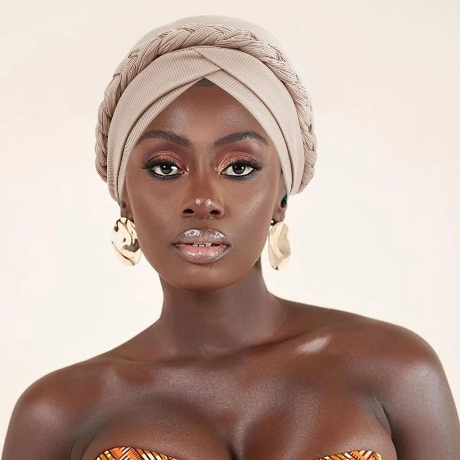 DRESHOW African Women Turban Caps Beanie Twist Headscarf Pre-Tied Double Twisted Braid Hair Cover Wrap Hat Chemo Cancer Cap