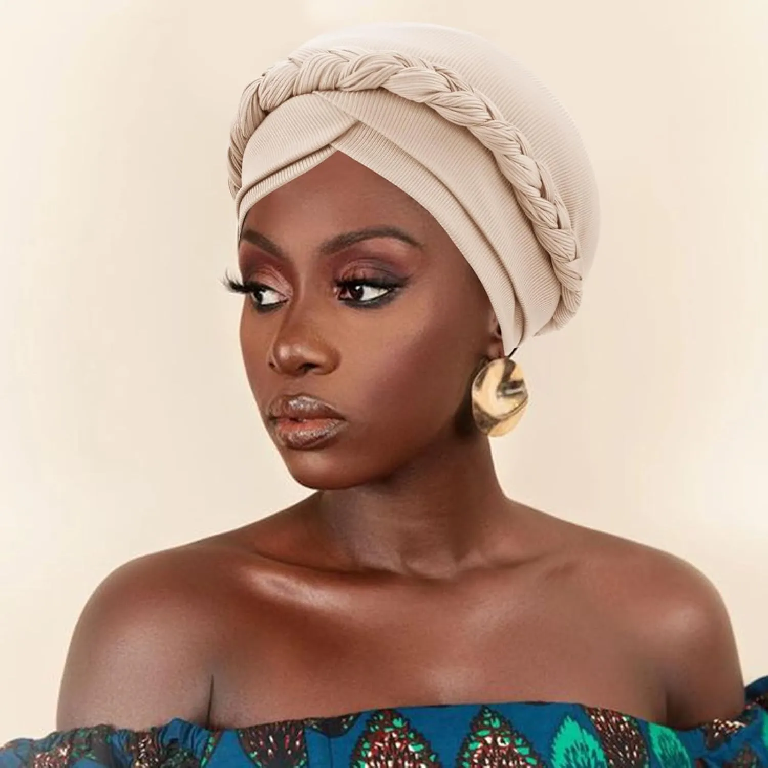 DRESHOW African Women Turban Caps Beanie Twist Headscarf Pre-Tied Double Twisted Braid Hair Cover Wrap Hat Chemo Cancer Cap