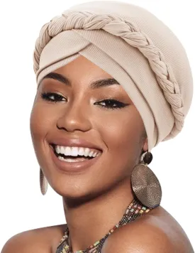 DRESHOW African Women Turban Caps Beanie Twist Headscarf Pre-Tied Double Twisted Braid Hair Cover Wrap Hat Chemo Cancer Cap