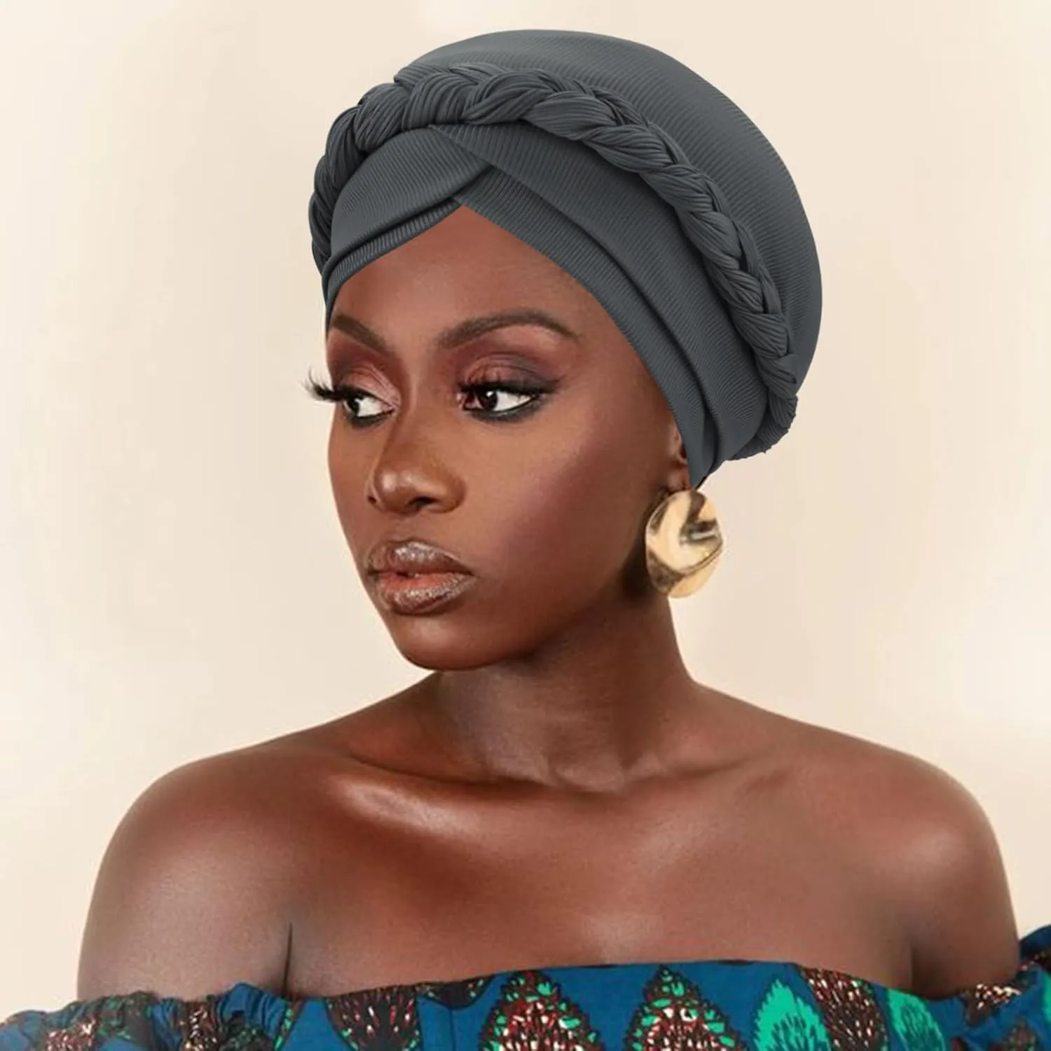 DRESHOW African Women Turban Caps Beanie Twist Headscarf Pre-Tied Double Twisted Braid Hair Cover Wrap Hat Chemo Cancer Cap