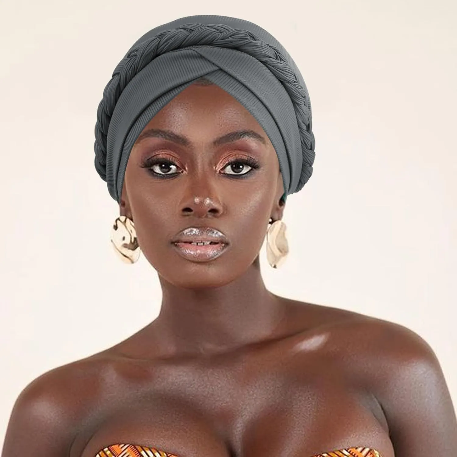 DRESHOW African Women Turban Caps Beanie Twist Headscarf Pre-Tied Double Twisted Braid Hair Cover Wrap Hat Chemo Cancer Cap