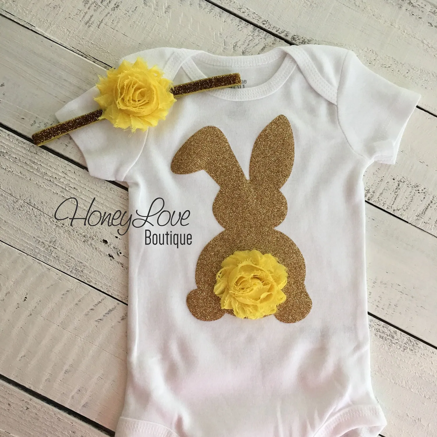 Easter Bunny glitter bodysuit - optional headband