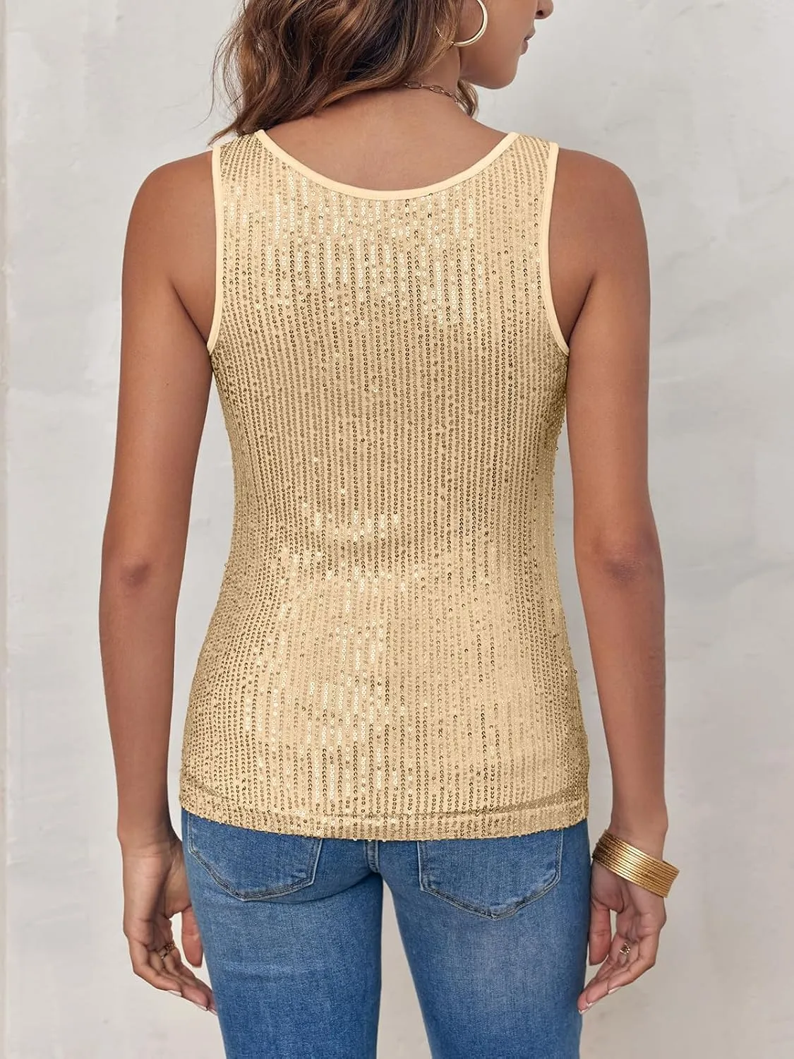 Fazortev Women's Sequin Tank Tops Sleeveless Scoop Neck Sparkly Sexy Party Camisole Vest