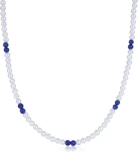 GAVU OT Clasp Lapis Lazuli Shell Pearl Necklace for Men, Men's Beaded Necklace 20"/22"/24"