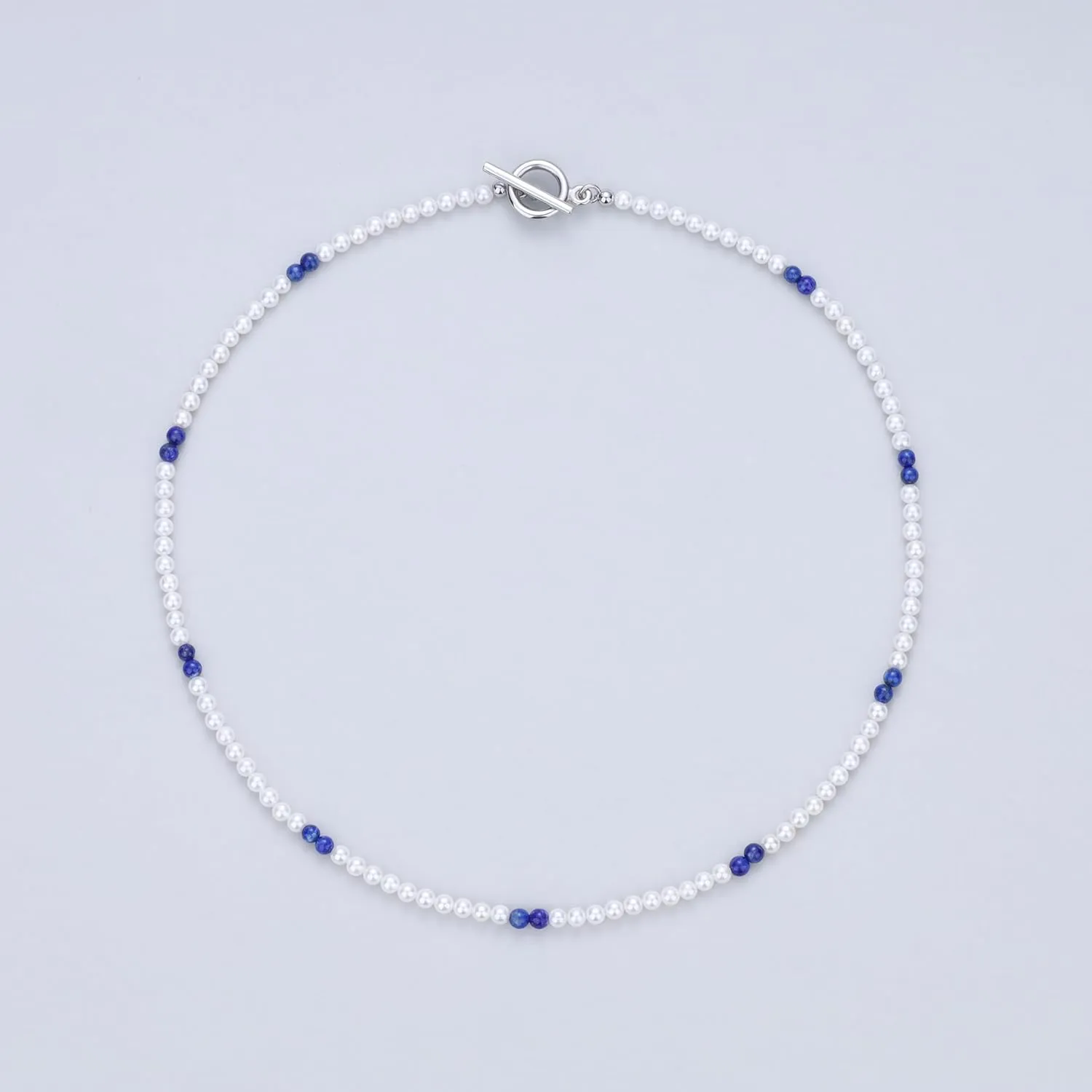 GAVU OT Clasp Lapis Lazuli Shell Pearl Necklace for Men, Men's Beaded Necklace 20"/22"/24"