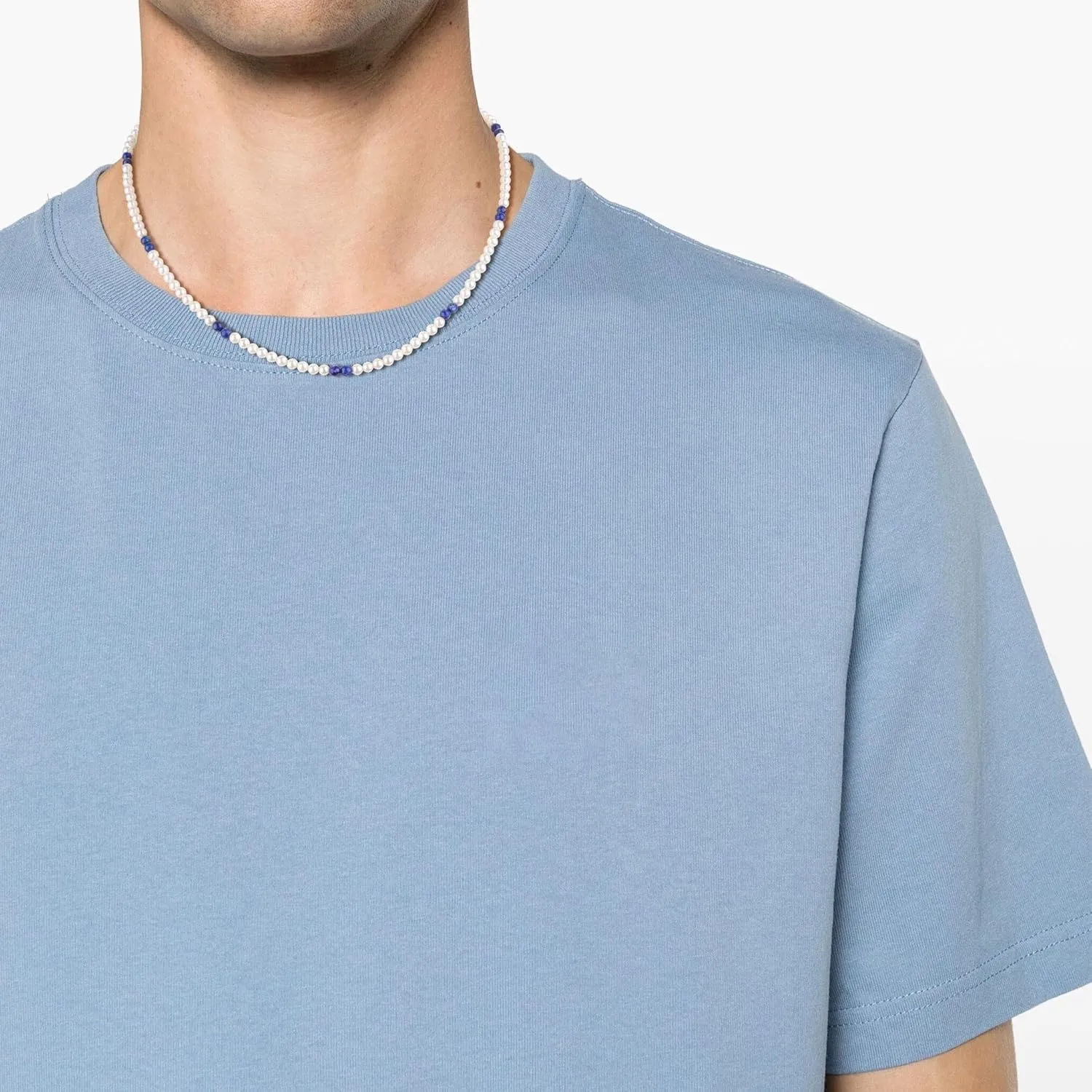 GAVU OT Clasp Lapis Lazuli Shell Pearl Necklace for Men, Men's Beaded Necklace 20"/22"/24"
