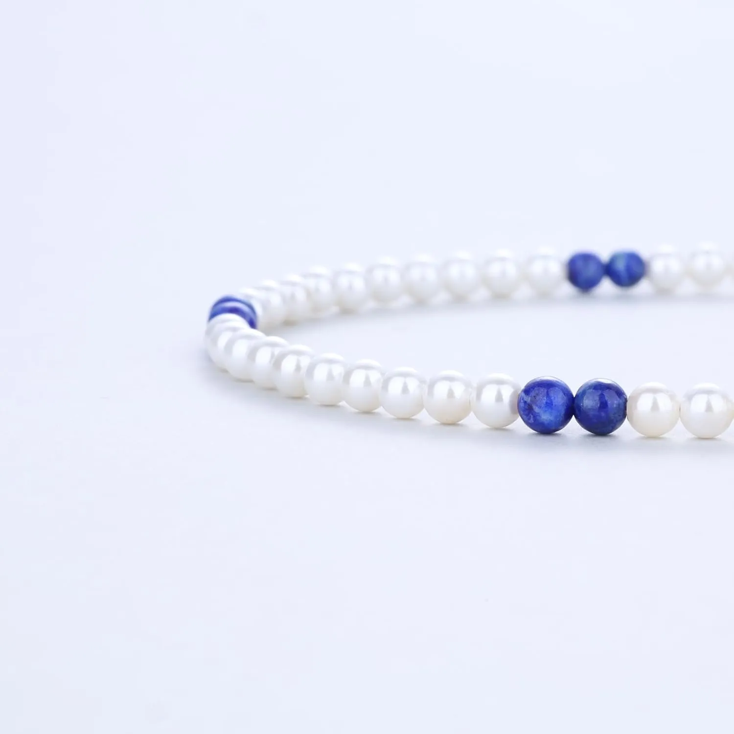 GAVU OT Clasp Lapis Lazuli Shell Pearl Necklace for Men, Men's Beaded Necklace 20"/22"/24"