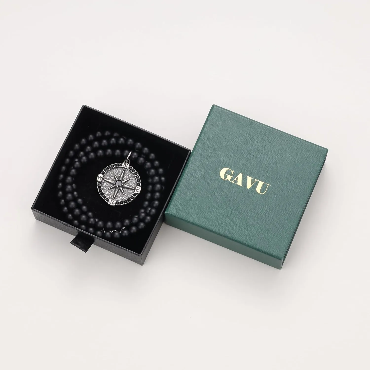 GAVU Vintage CZ Paved Compass Necklace for Men, Stainless Steel Necklace for Men20/22"/24"