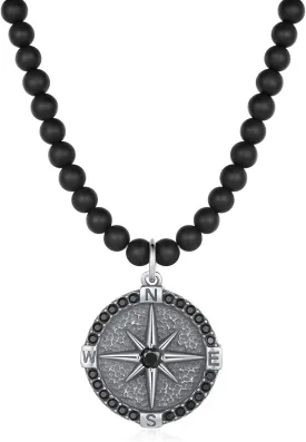 GAVU Vintage CZ Paved Compass Necklace for Men, Stainless Steel Necklace for Men20/22"/24"