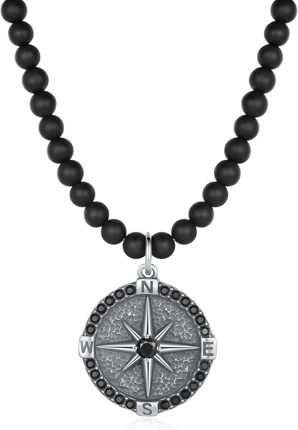 GAVU Vintage CZ Paved Compass Necklace for Men, Stainless Steel Necklace for Men20/22"/24"