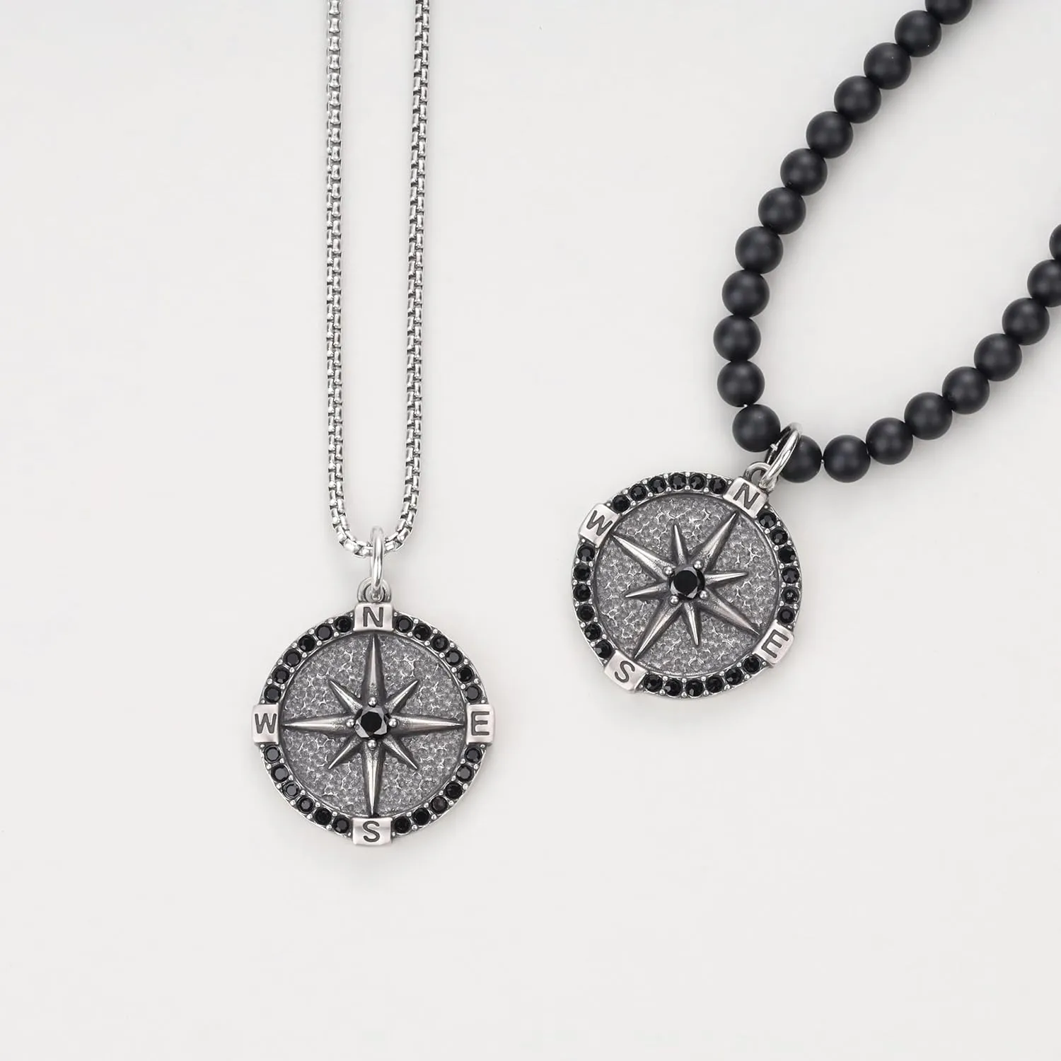 GAVU Vintage CZ Paved Compass Necklace for Men, Stainless Steel Necklace for Men20/22"/24"