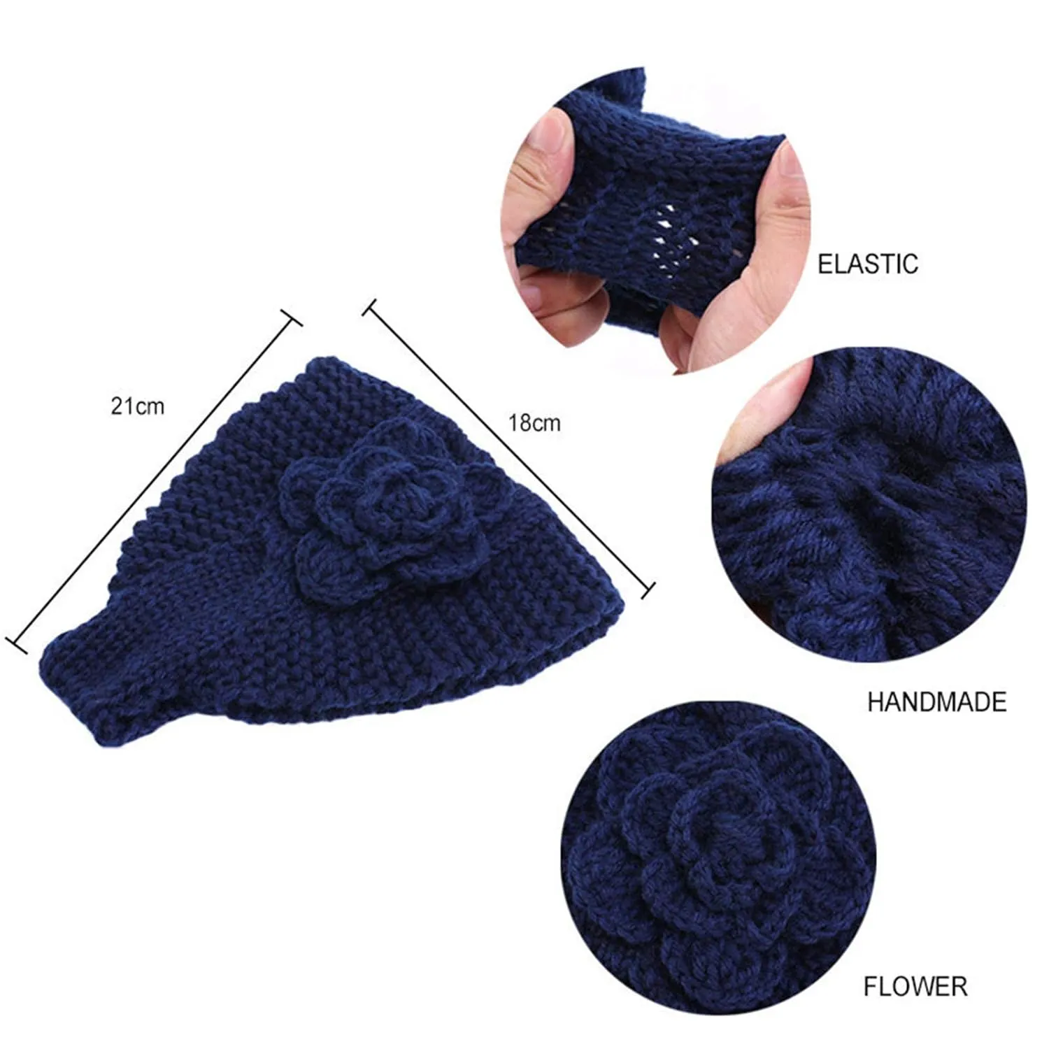 Handmade Crochet Flower Headwrap Knit Headband Women Warmer Ear Wool Wide Turban Hairband Bandage
