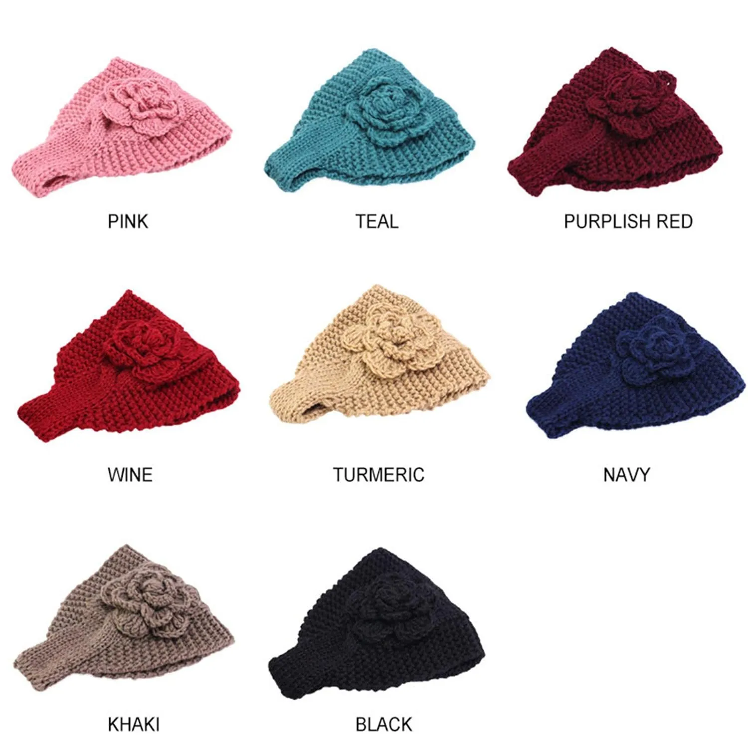 Handmade Crochet Flower Headwrap Knit Headband Women Warmer Ear Wool Wide Turban Hairband Bandage