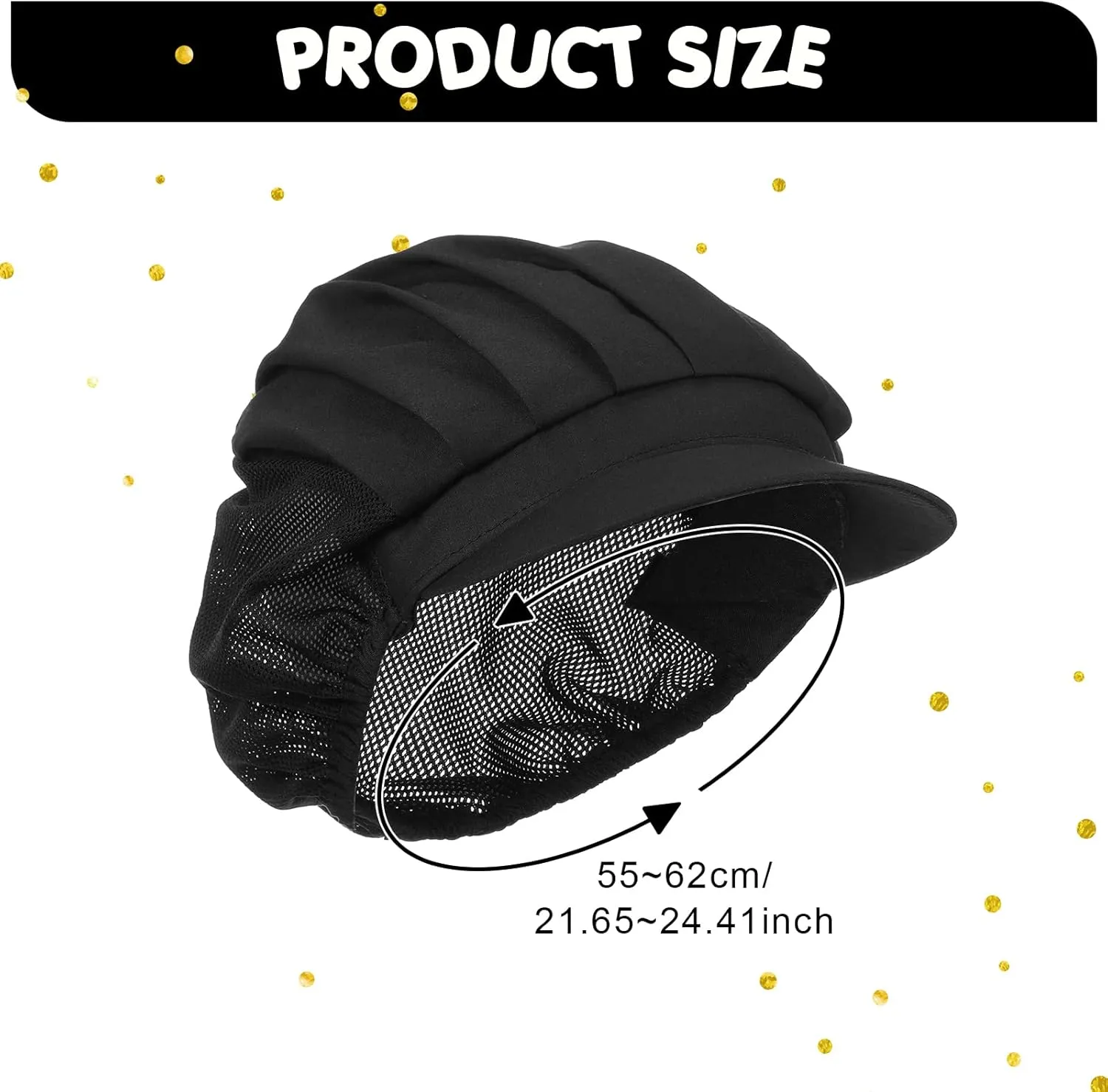 Hicarer 16 Pcs Chef Hats for Women Hair Nets Kitchen Cooking Chef Cap Adjustable Elastic Work Cap for Women Adult, Black