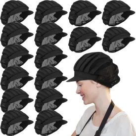 Hicarer 16 Pcs Chef Hats for Women Hair Nets Kitchen Cooking Chef Cap Adjustable Elastic Work Cap for Women Adult, Black