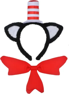 HODRME Cat Ears with Hat Headband and Bow Tie Set-Cat Costume Set in The Hat with Bow Tie Cosplay Party Halloween Accessories for Kids and Adults