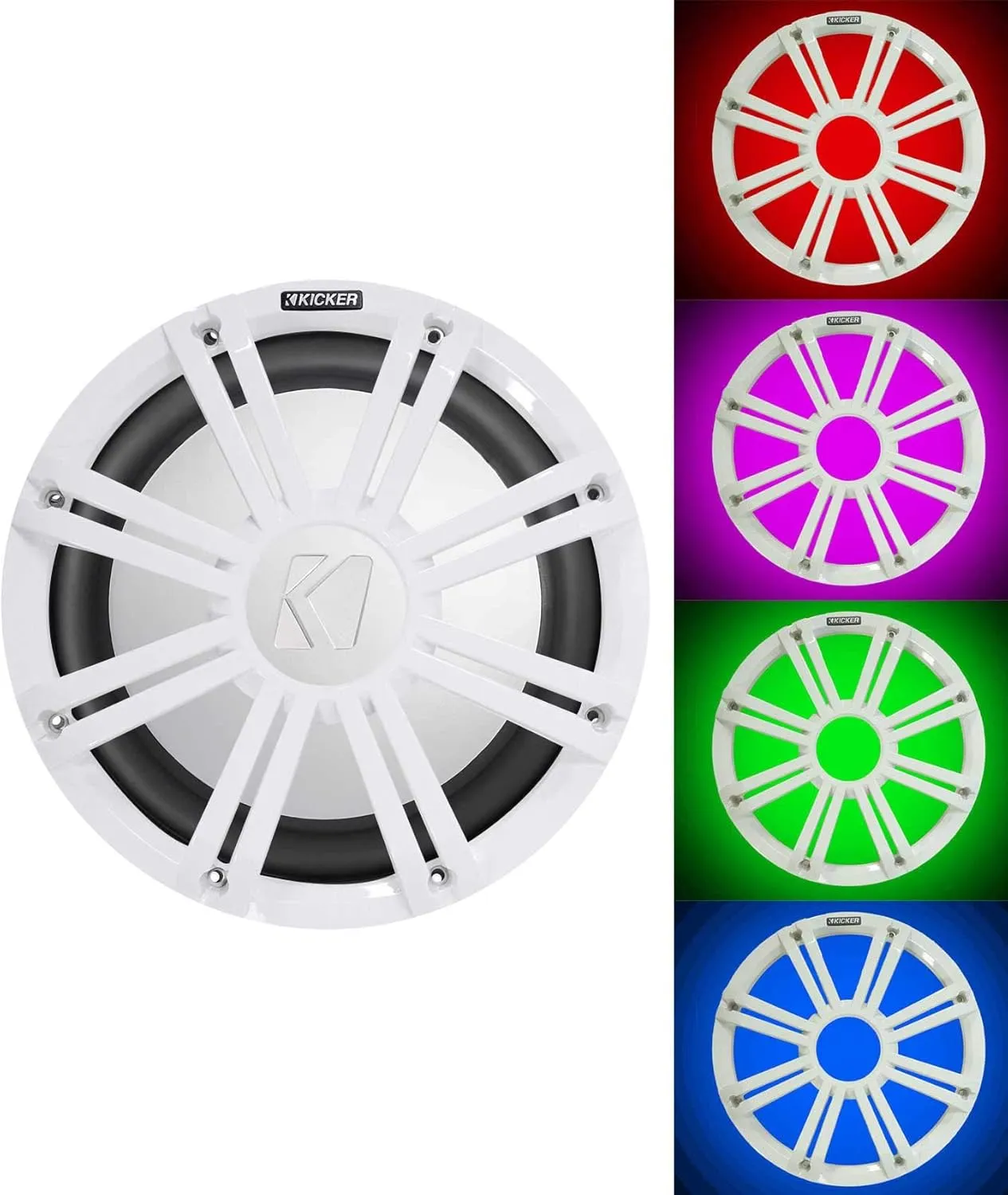 KICKER 45KM102 10" 350w Marine Boat Subwoofer SVC Sub KM10 White Grille w/LED's