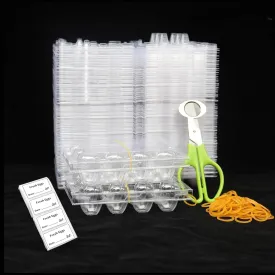 Loving Basso 100 PCS Quail Egg Cartons Plastic Bulk,12 Grids Clear Storage Holders with Lids and Rubber Band,Reusable Quail Eggs Carton Trays for Quail,Pheasant,Pigeon Eggs