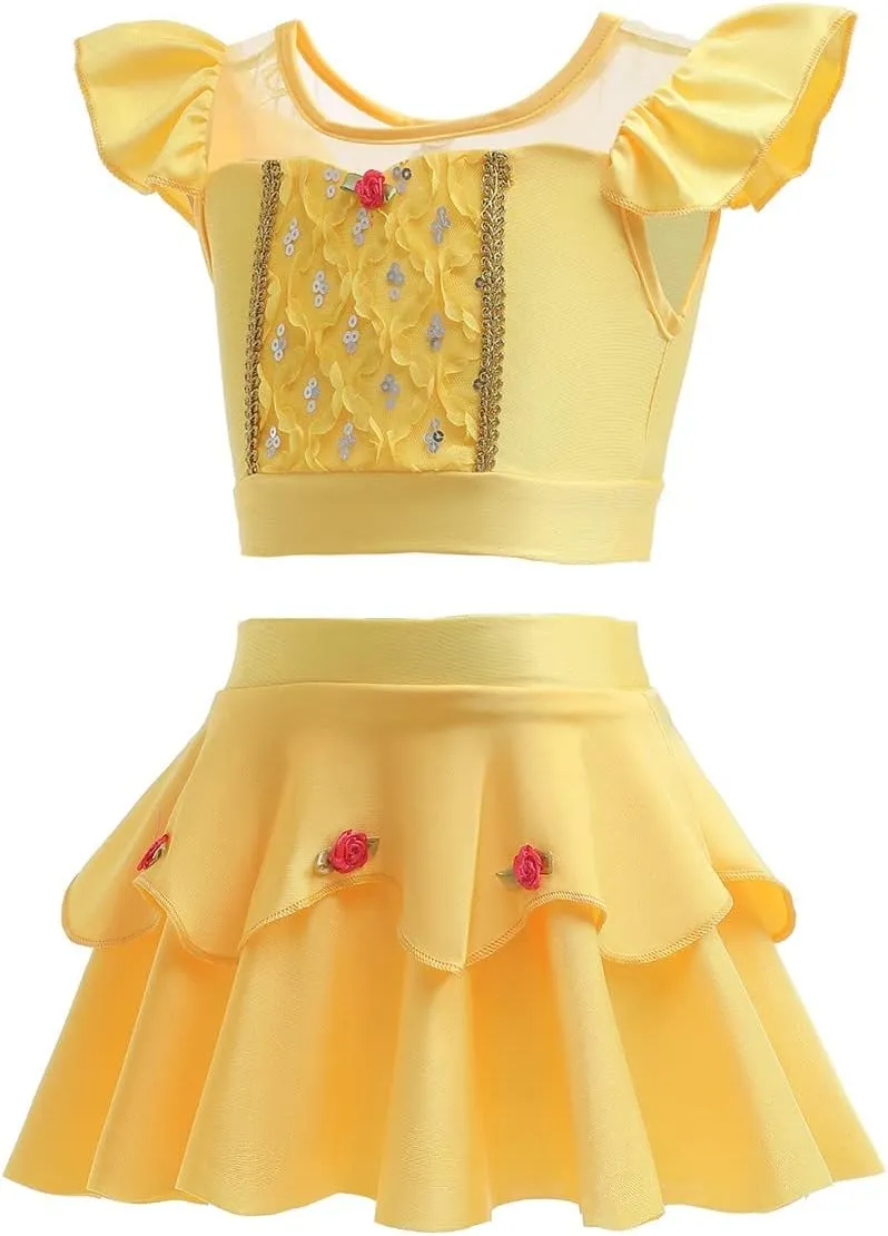 REXREII Girls Princess Swimsuits Two-Piece Tankini Set Beach Surf Birthday Swimming Party Bathing Suits Fancy Swimwear