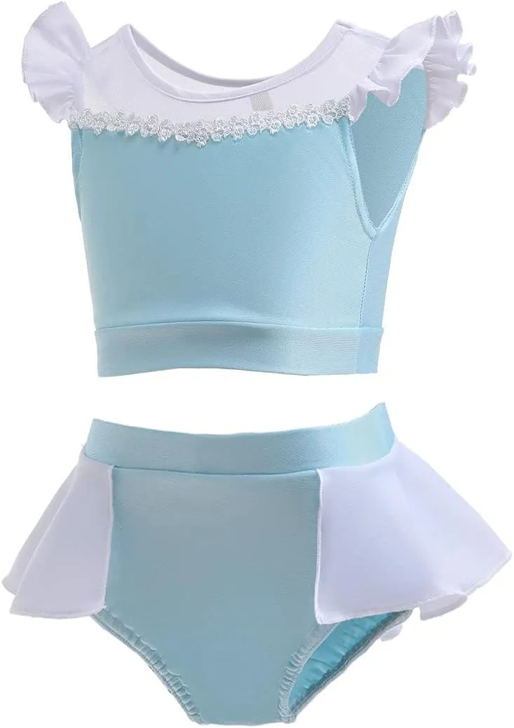 REXREII Girls Princess Swimsuits Two-Piece Tankini Set Beach Surf Birthday Swimming Party Bathing Suits Fancy Swimwear