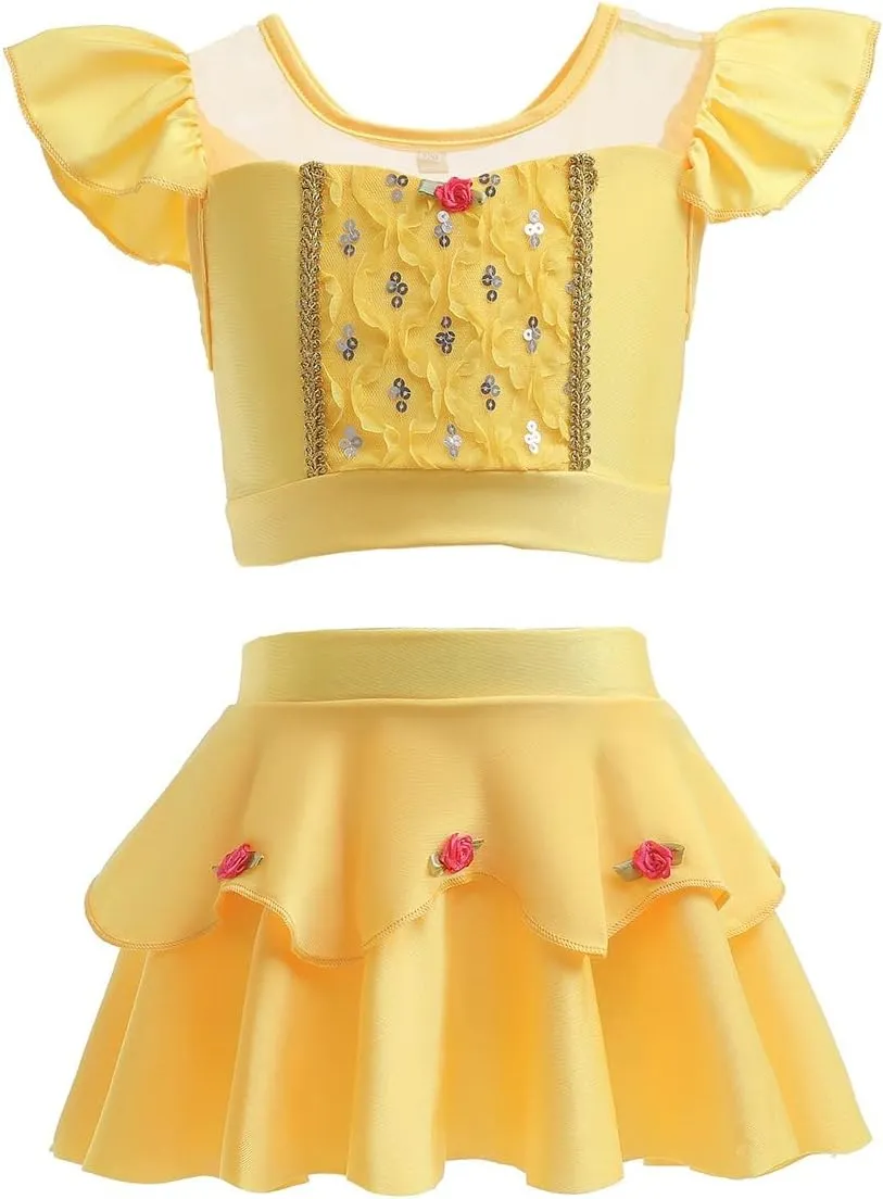 REXREII Girls Princess Swimsuits Two-Piece Tankini Set Beach Surf Birthday Swimming Party Bathing Suits Fancy Swimwear