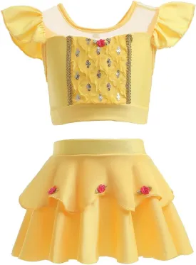 REXREII Girls Princess Swimsuits Two-Piece Tankini Set Beach Surf Birthday Swimming Party Bathing Suits Fancy Swimwear